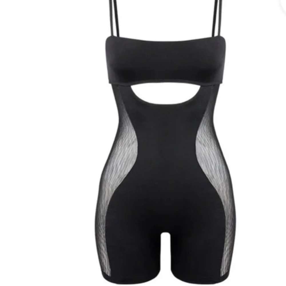 Black Mesh Insert Cutout Jumpsuit Romper